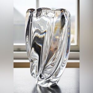 Signed Orrefors “Waterfall” Vase Edvin Öhrström 1940s Swedish Crystal MCM 8”